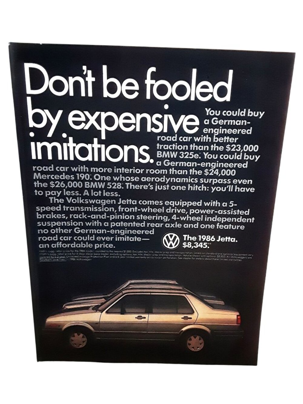 1986 VW Volkswagen Jetta Original Magazine Ad Don't Be Fooled Expensive